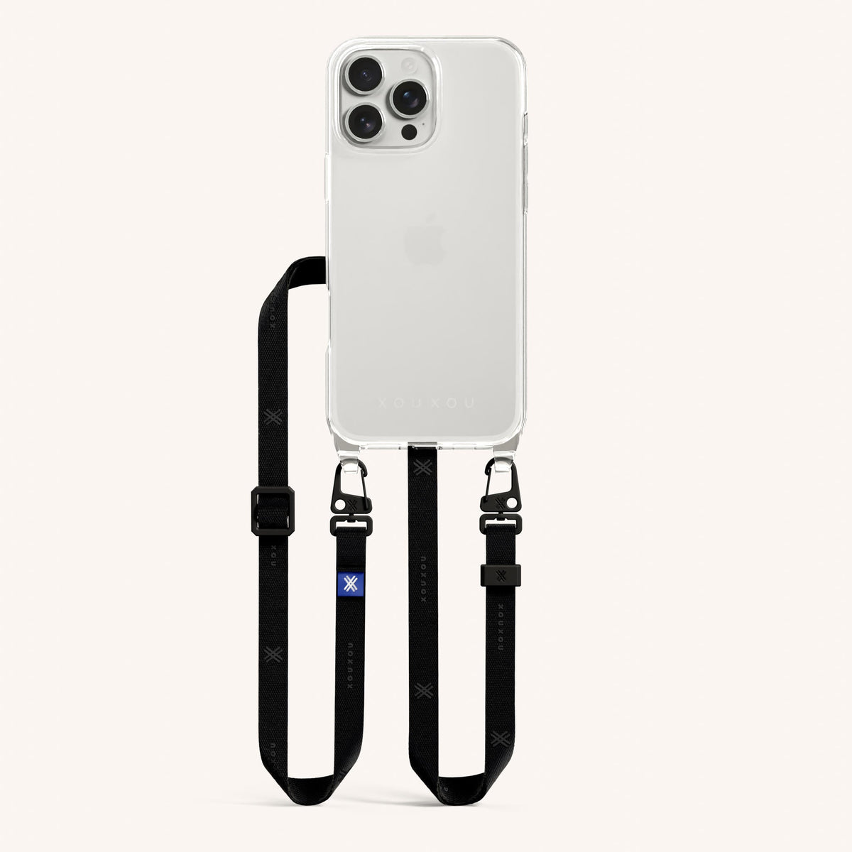 Phone Necklace with Slim Lanyard for iPhone 16 Pro Max without MagSafe in Clear and Black Total View | XOUXOU #phone model_iphone 16 pro max