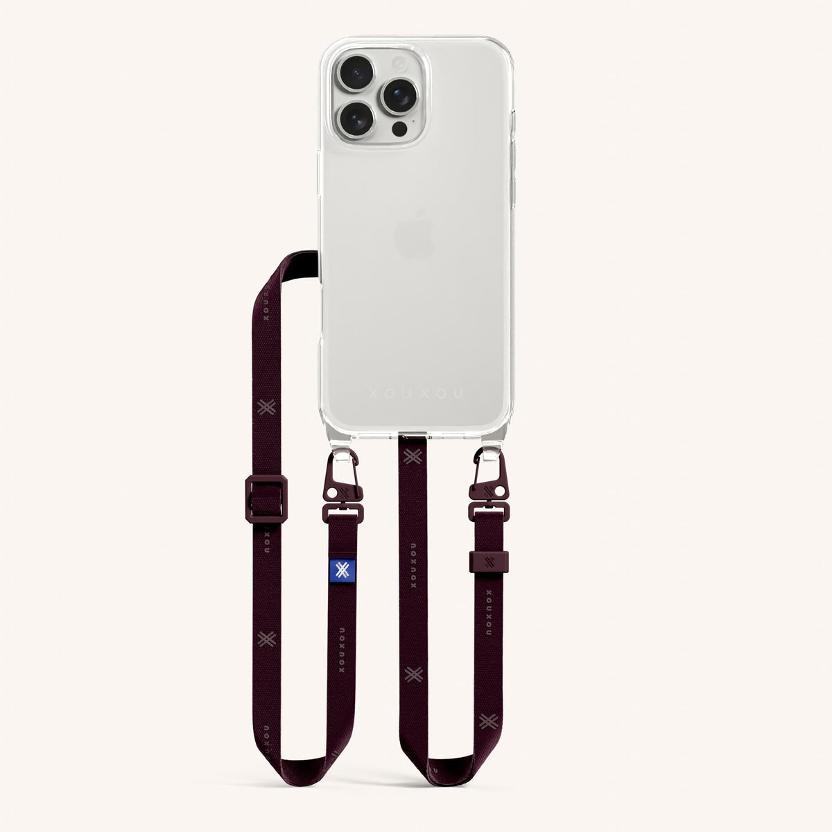 Phone Necklace with Slim Lanyard for iPhone 16 Pro Max without MagSafe in Clear and Burgundy Total View | XOUXOU #phone model_iphone 16 pro max