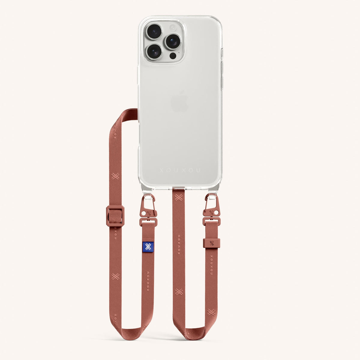 Phone Necklace with Slim Lanyard for iPhone 16 Pro Max without MagSafe in Clear and Cotta Total View | XOUXOU #phone model_iphone 16 pro max