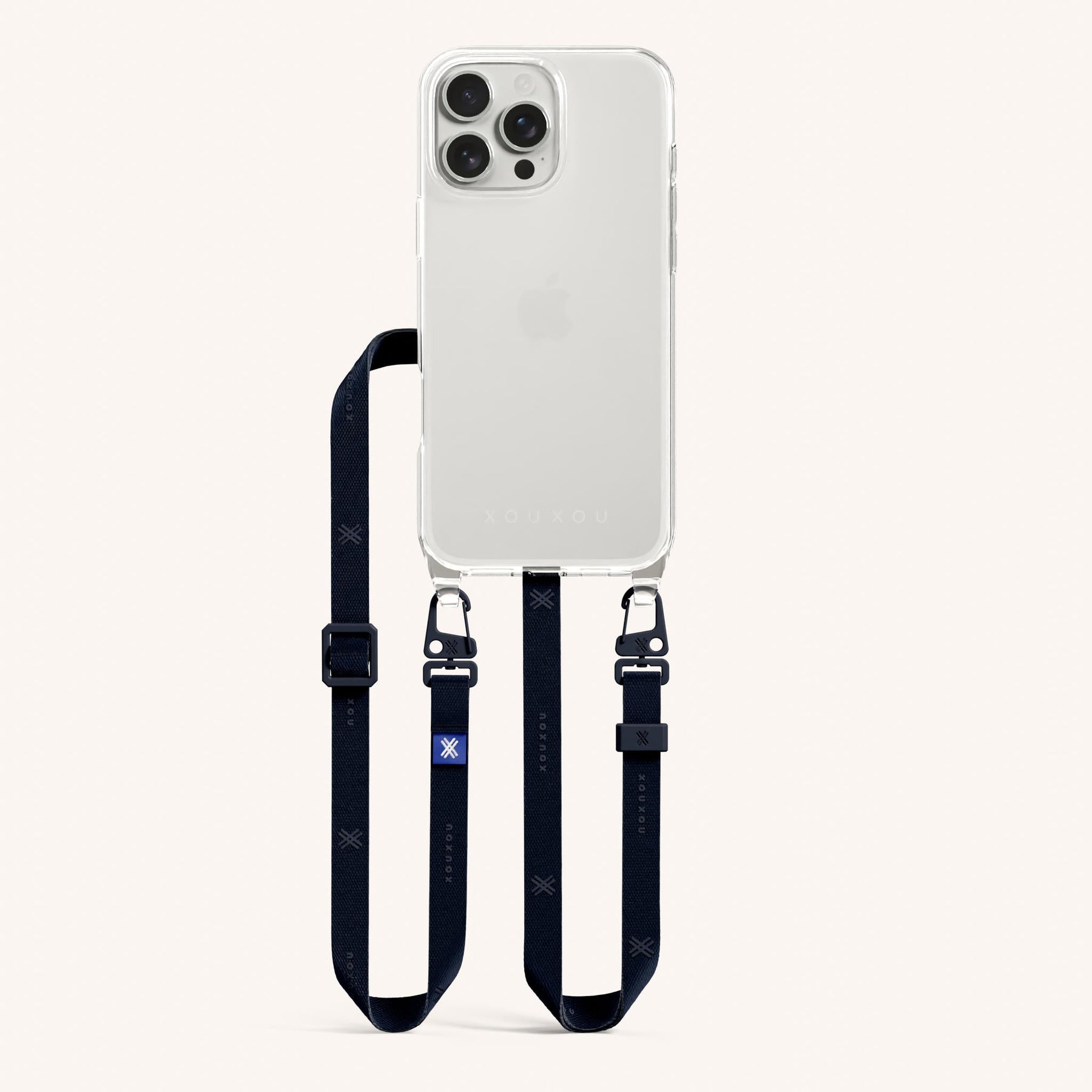 Phone Necklace with Slim Lanyard in Clear + Midnight