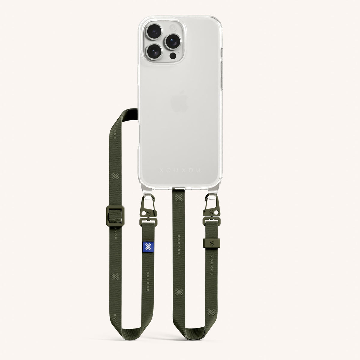 Phone Necklace with Slim Lanyard for iPhone 16 Pro Max without MagSafe in Clear and Moss Total View | XOUXOU #phone model_iphone 16 pro max