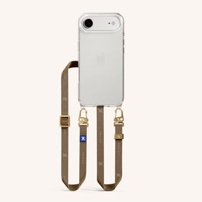 Phone Necklace with Slim Lanyard in Clear + Taupe