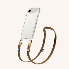 Phone Necklace with Slim Lanyard in Clear + Taupe