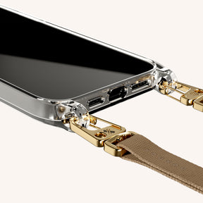Phone Necklace with Slim Lanyard in Clear + Taupe