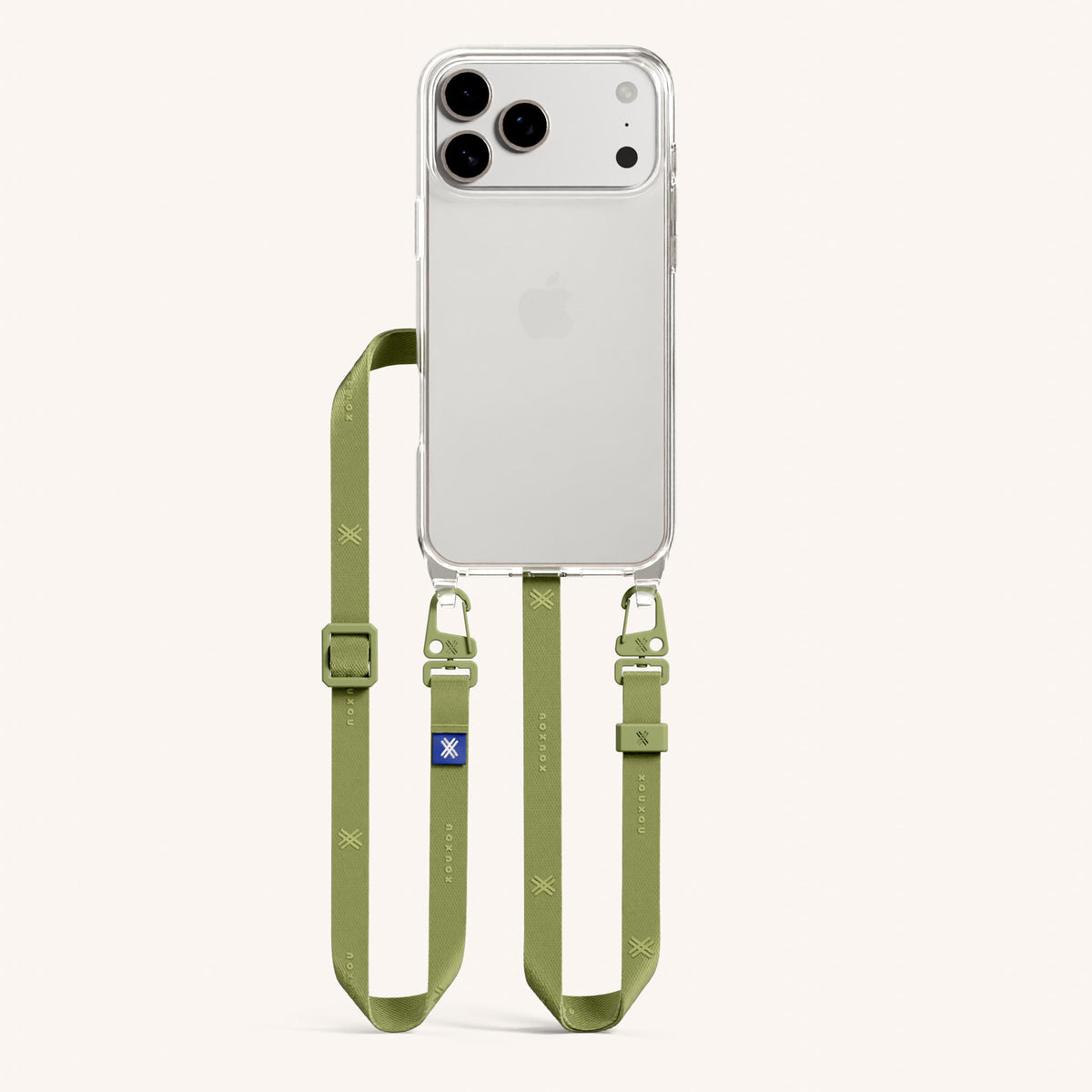 Phone Necklace with Slim Lanyard for iPhone 17 Pro without MagSafe in Clear and Moss Total View | XOUXOU #phone model_iphone 17 pro
