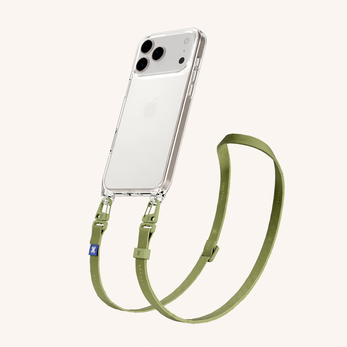Phone Necklace with Slim Lanyard for iPhone 17 Pro without MagSafe in Clear and Moss Total View | XOUXOU #phone model_iphone 17 pro