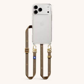 Phone Necklace with Slim Lanyard in Clear + Taupe