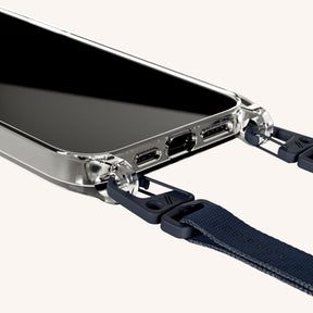 Phone Necklace with Slim Lanyard in Clear + Midnight