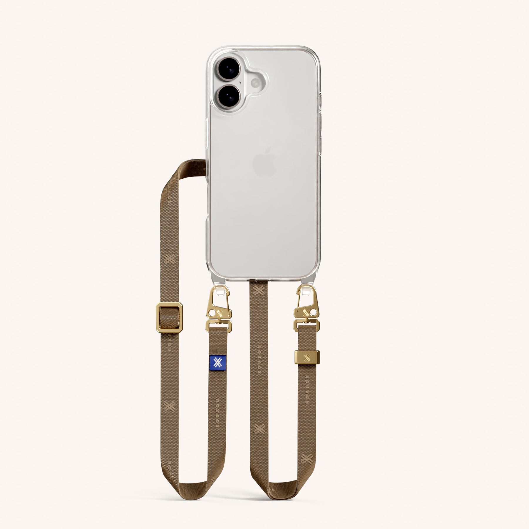 Phone Necklace with Slim Lanyard in Clear + Taupe