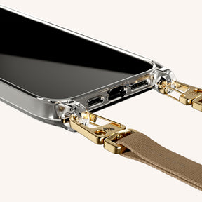 Phone Necklace with Slim Lanyard in Clear + Taupe