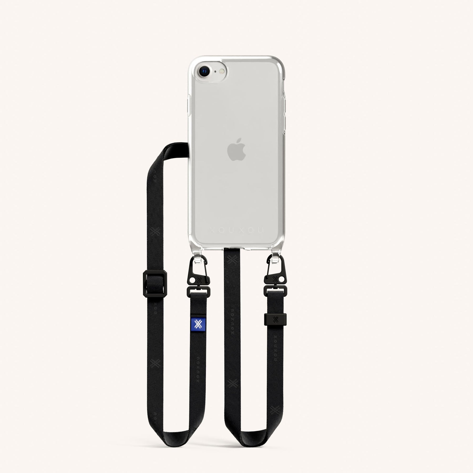 Phone Necklace with Slim Lanyard in Clear + Black