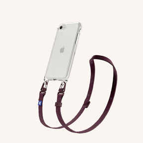 Phone Necklace with Slim Lanyard in Clear + Burgundy