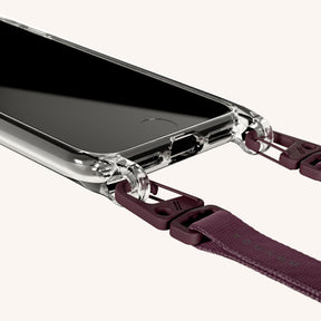 Phone Necklace with Slim Lanyard in Clear + Burgundy