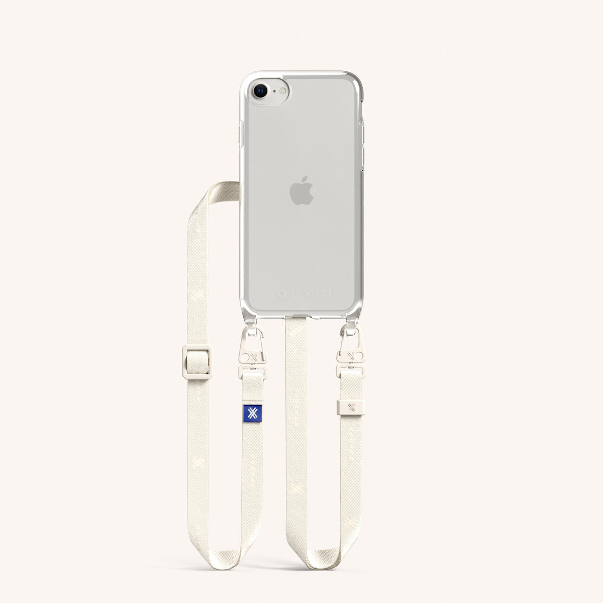 Phone Necklace with Slim Lanyard for iPhone 7 without MagSafe in Clear and Chalk Total View | XOUXOU #phone model_iphone 7