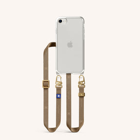 Phone Necklace with Slim Lanyard in Clear + Taupe