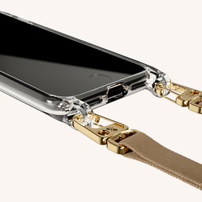 Phone Necklace with Slim Lanyard in Clear + Taupe