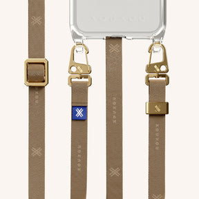 Phone Necklace with Slim Lanyard in Clear + Taupe