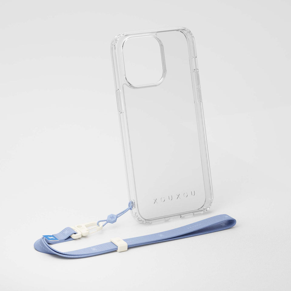 Clear Phone Case with Baby Blue Slim Wrist Strap
