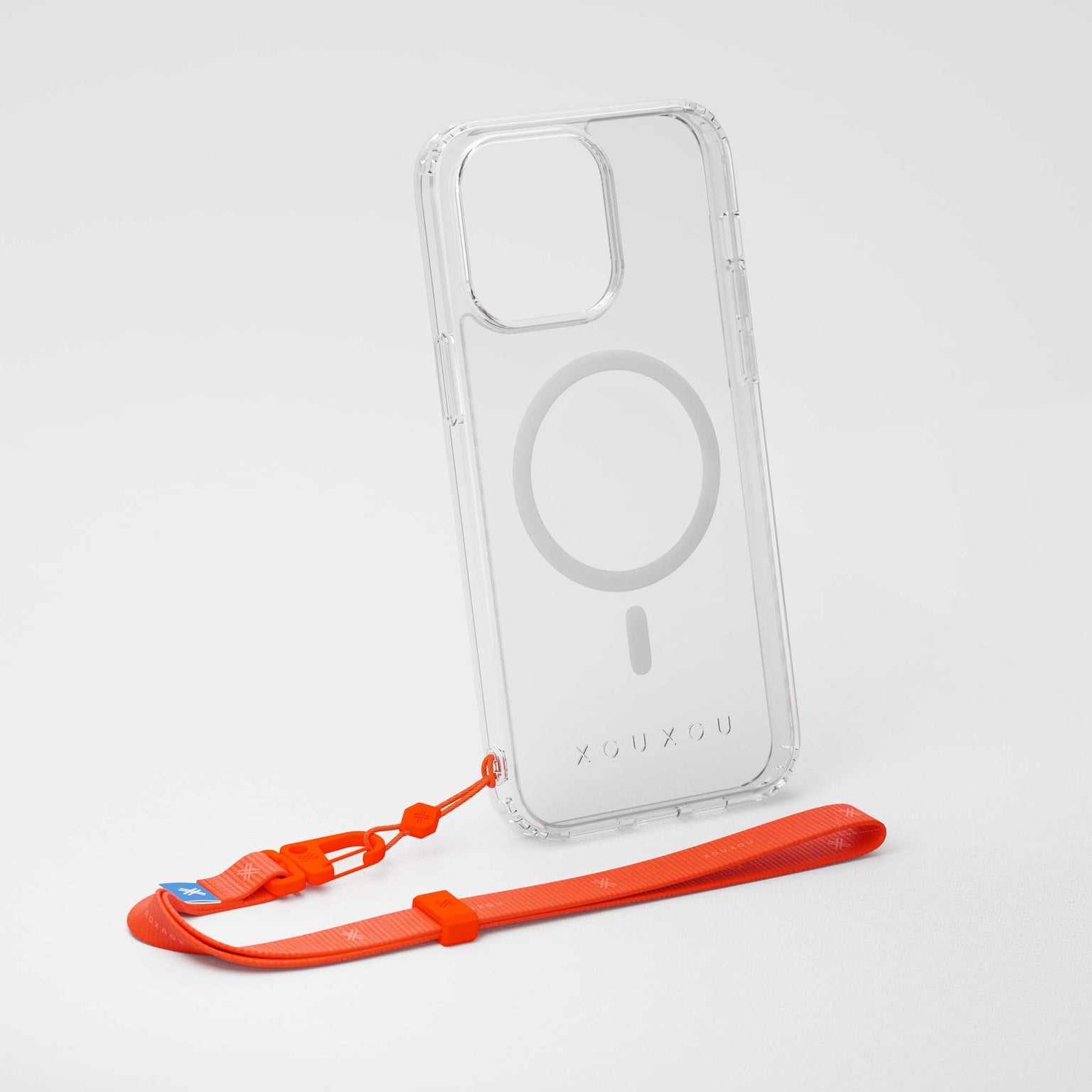 Clear Phone Case with Neon Orange Slim Wrist Strap