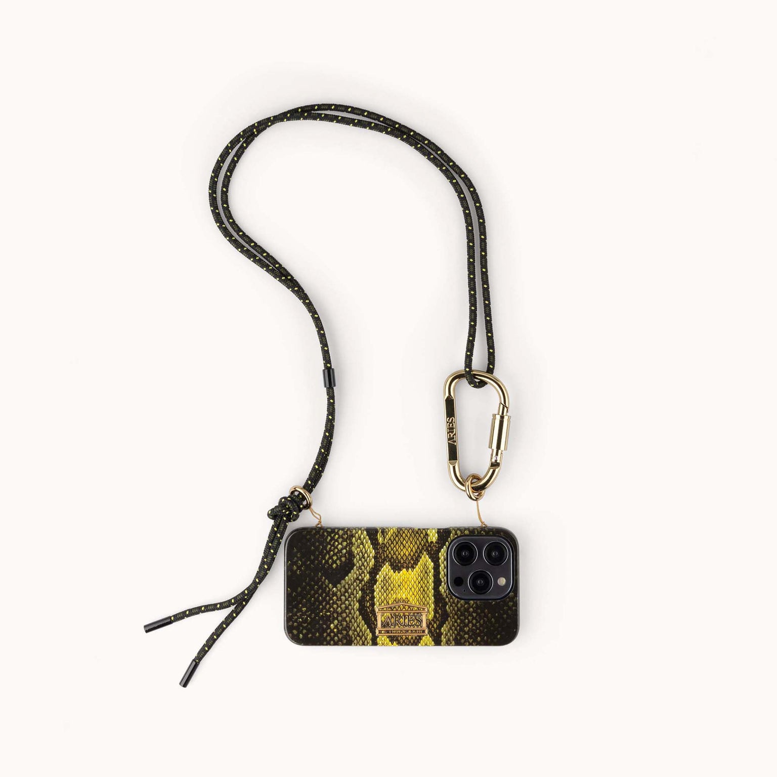 Aries x XOUXOU collab Phone Necklace with Rope and Case in Snake pattern Green