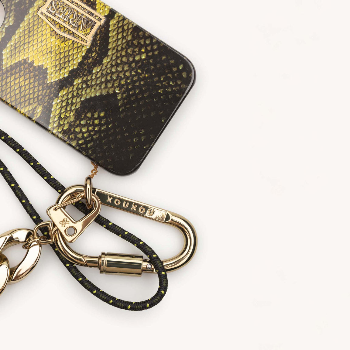 Aries x XOUXOU collab Phone Necklace with Rope and Chain with Snake pattern and 18k gold plating