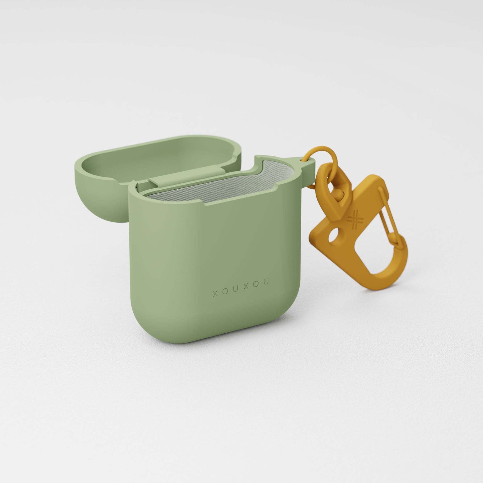 Apple AirPods 1st and 2nd generation case in Olive Green silicone and carabiner | XOUXOU
