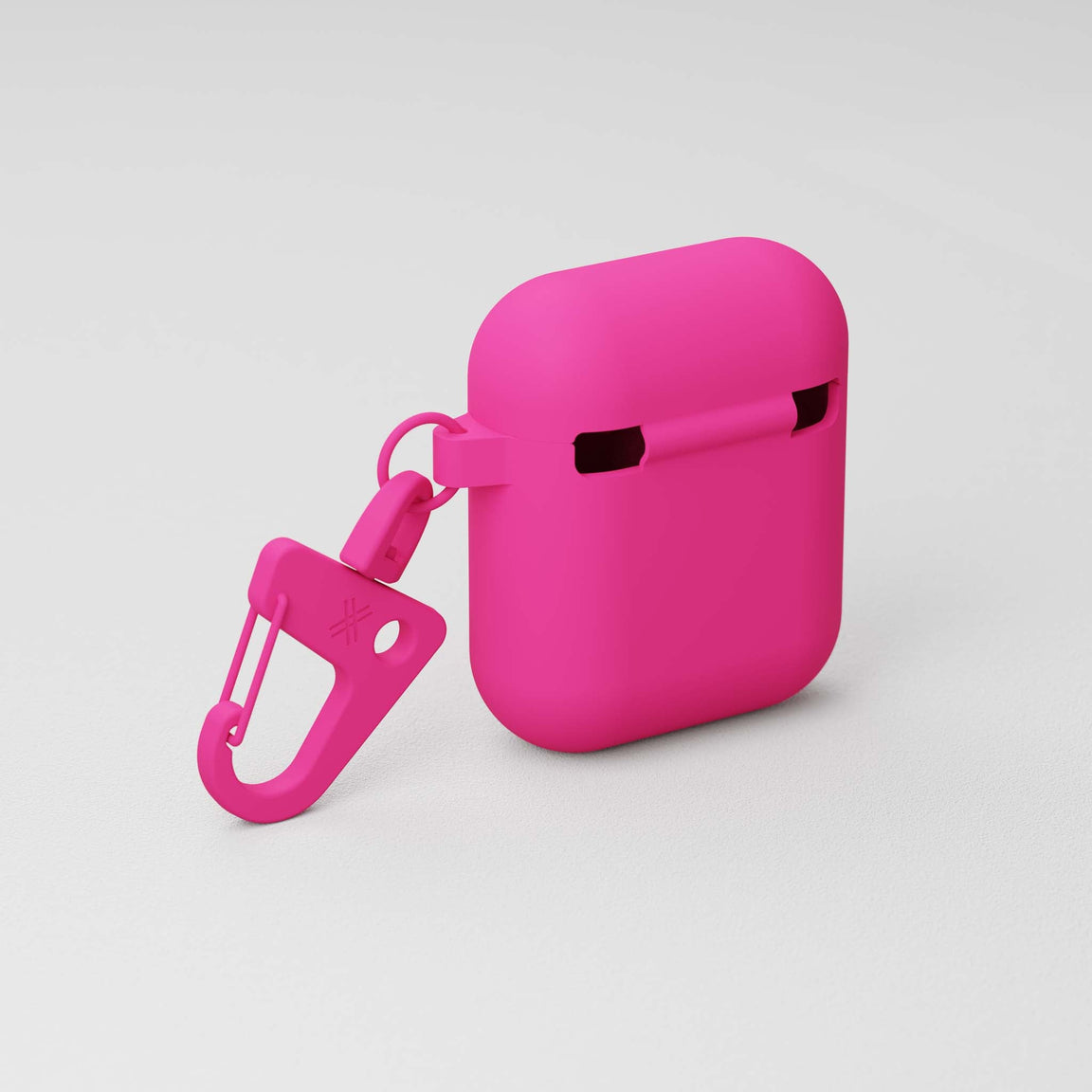 AirtPods case in Bright Pink with carabiner hook and soft-touch | XOUXOU