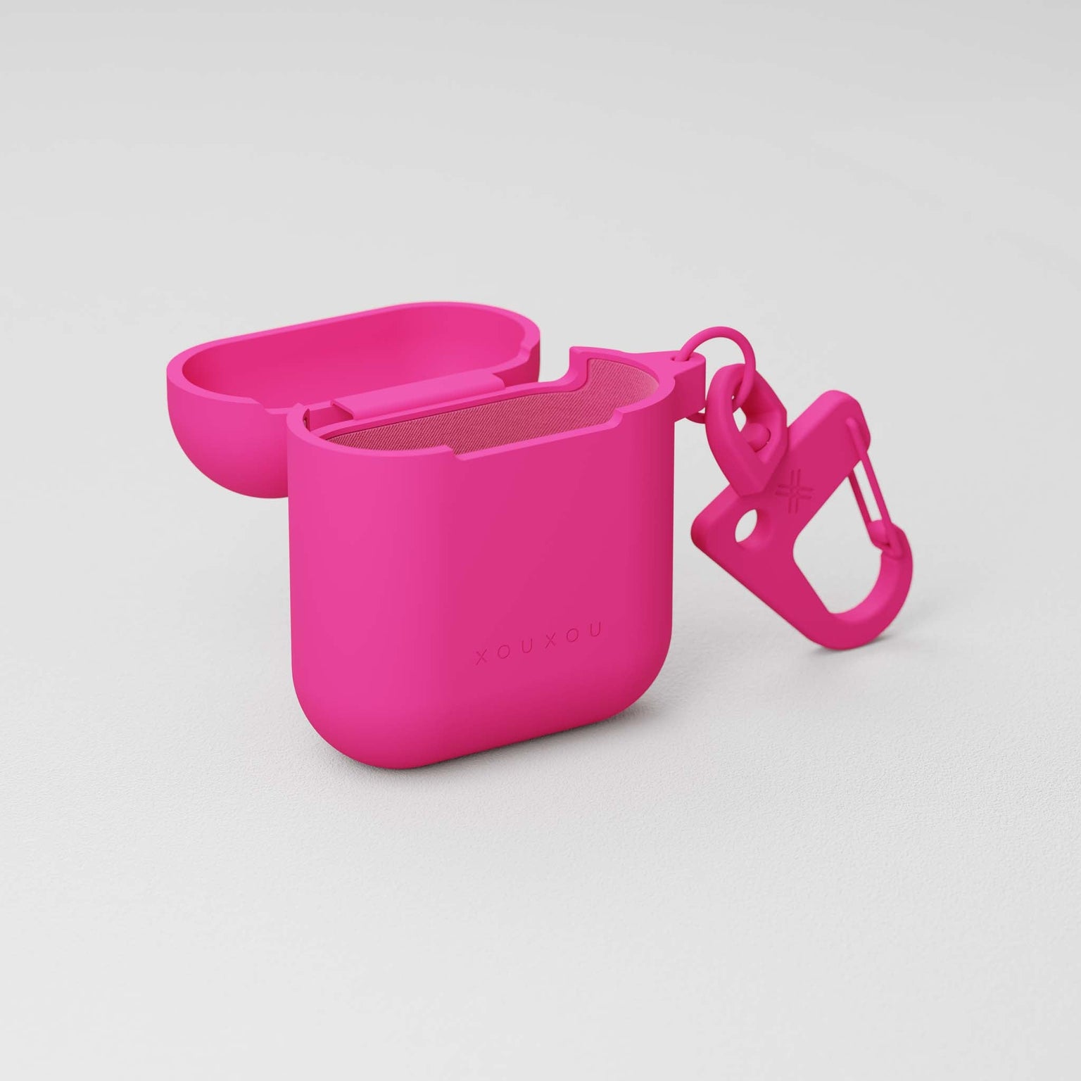 Pink Apple AirPods 1st & 2nd generation case with soft-touch finish and carabiner | XOUXOU