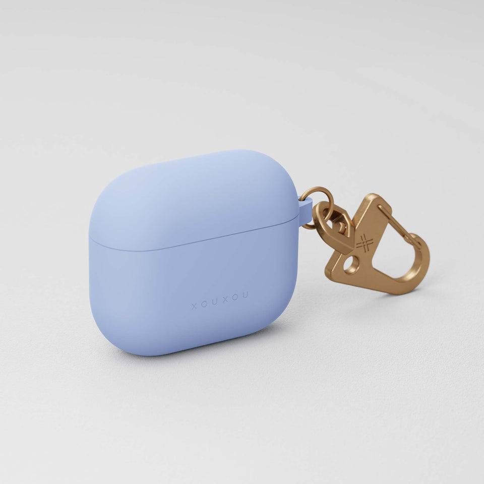 Apple AirPods case 3rd generation in Baby Blue with matt Gold carabiner hook | XOUXOU