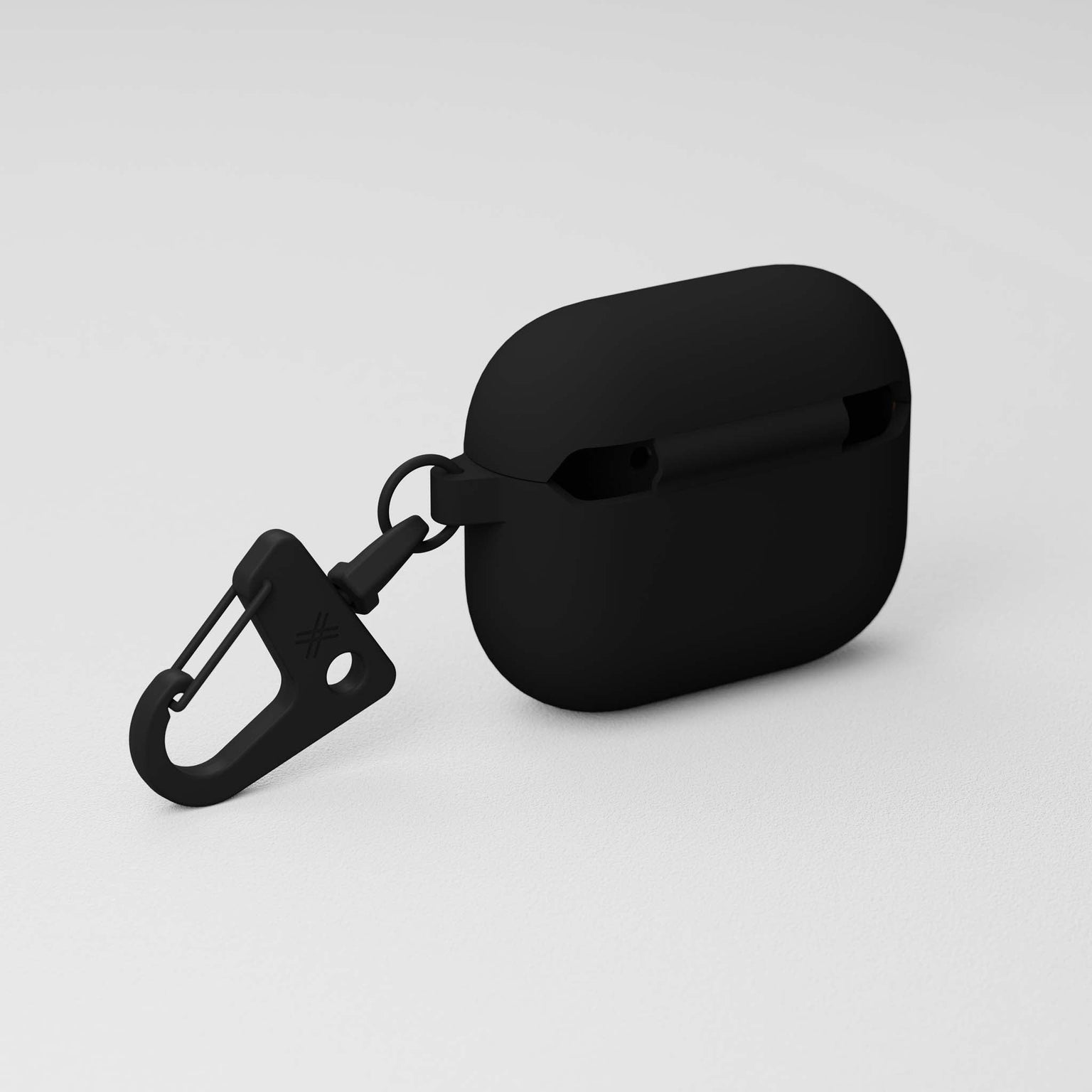 Apple AirPods case 3rd generation in Black silicone with black metal carabiner hook | XOUXOU