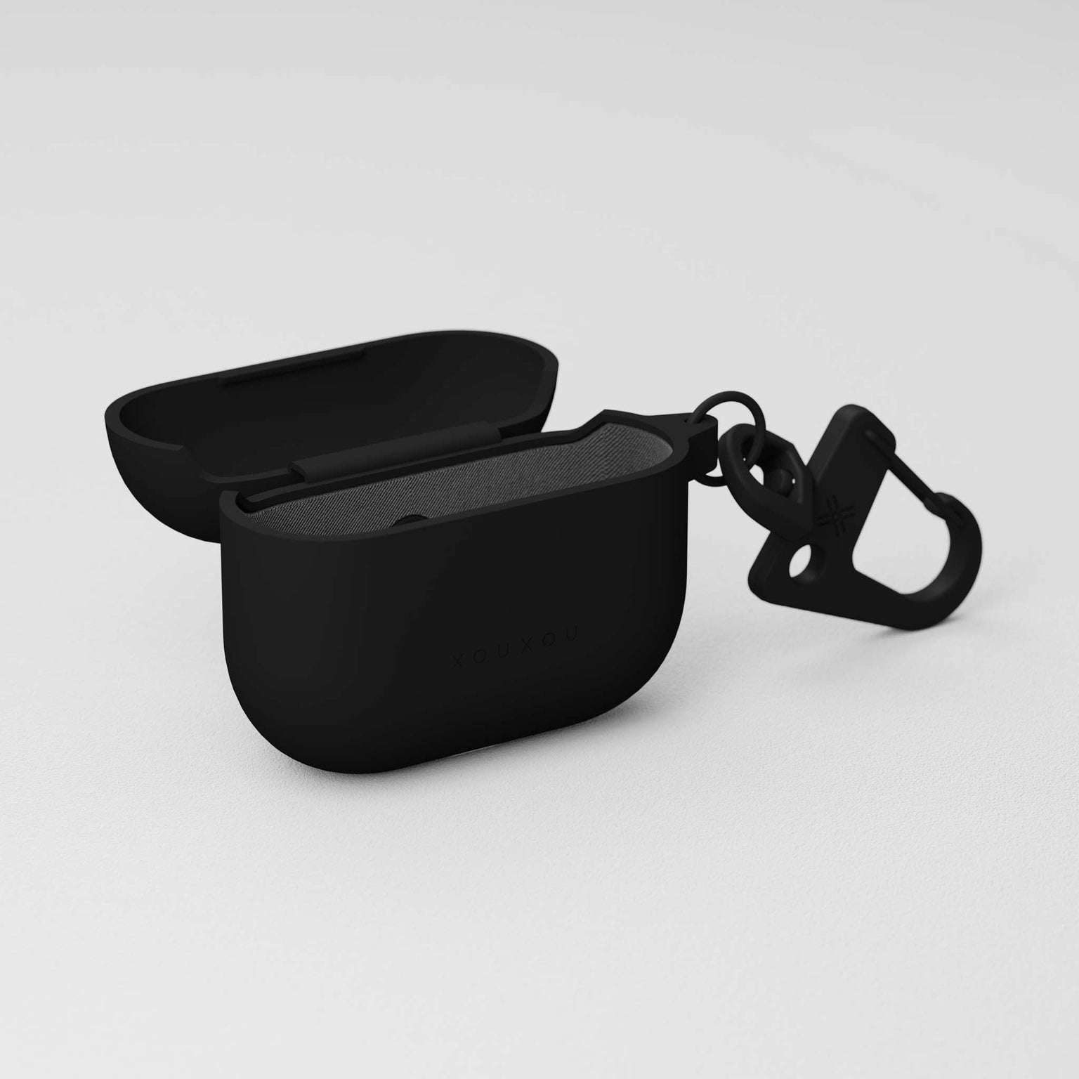 Apple AirPods case third generation in Black silicone with black carabiner hook | XOUXOU