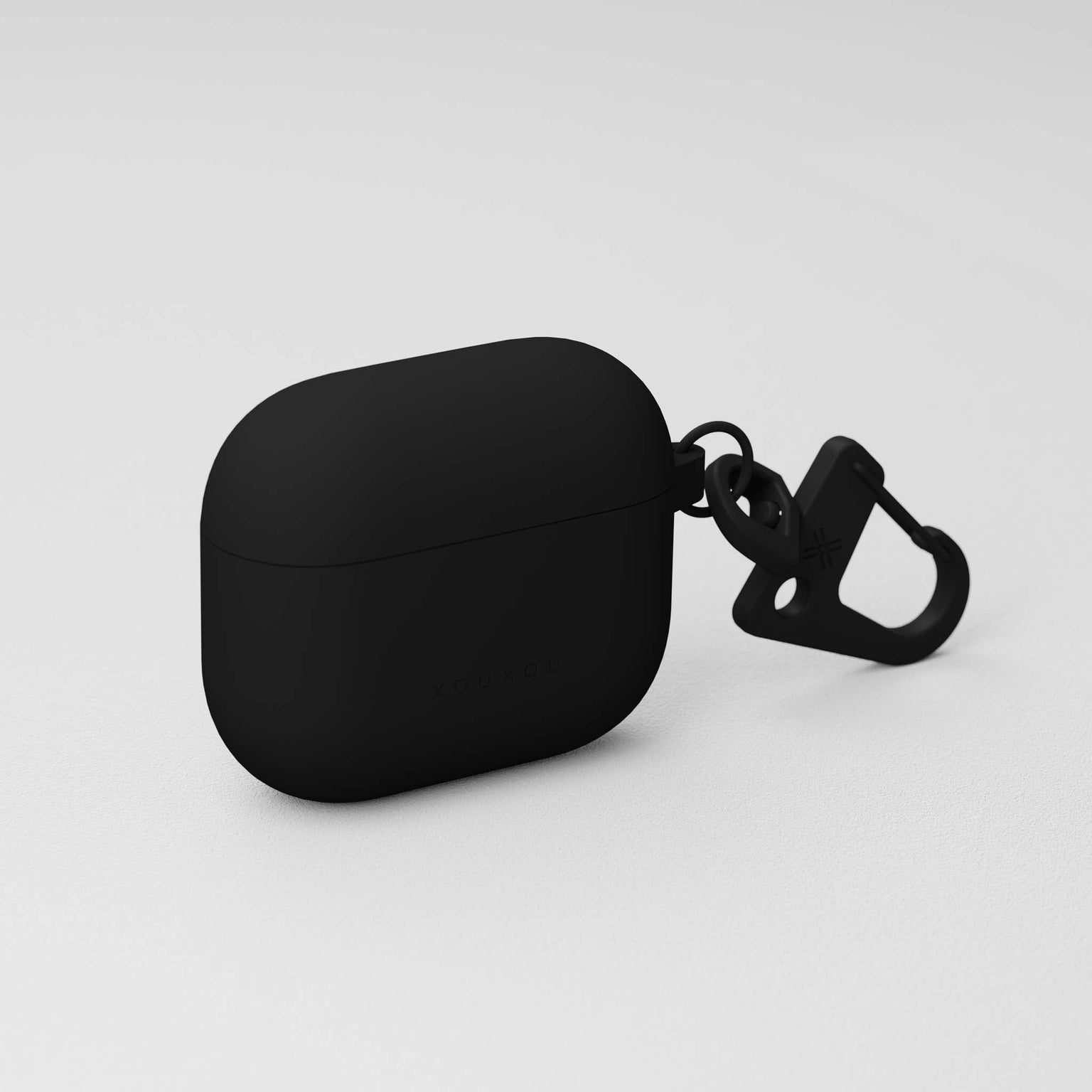 Apple AirPods case 3rd generation in Black silicone with black carabiner hook | XOUXOU