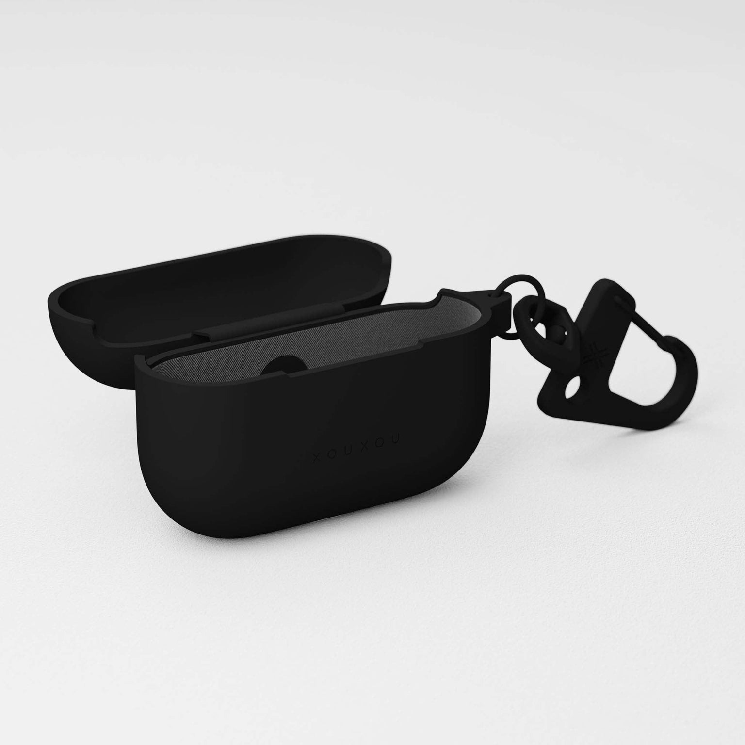 Black Apple Airpods Pro case in silicone with black carabiner hook | XOUXOU