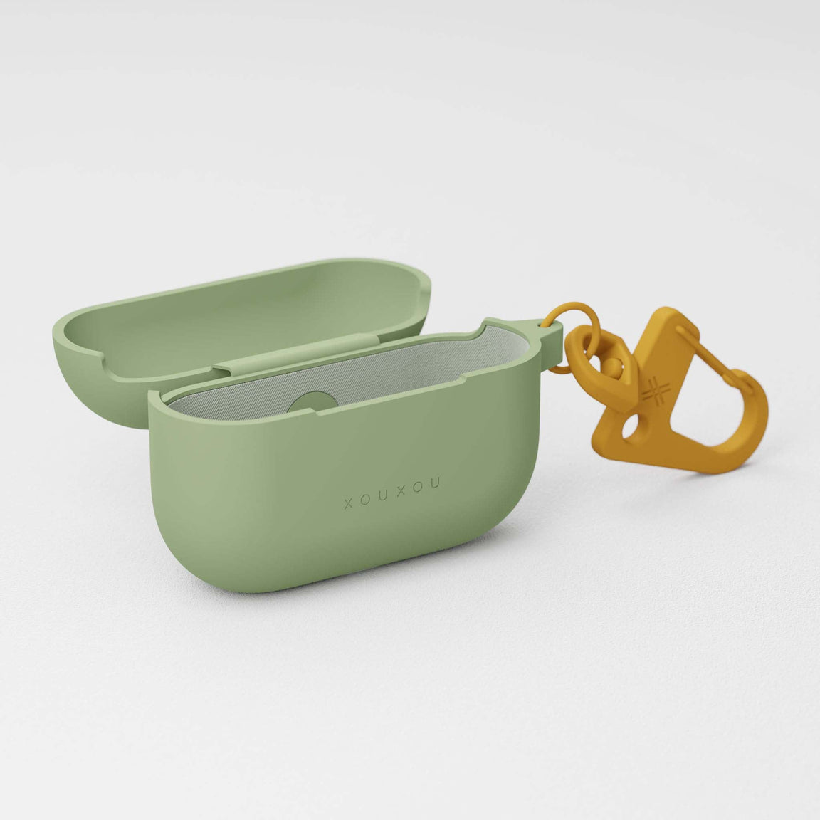 Apple AirPods Pro case in Olive Green silicone with carabiner | XOUXOU