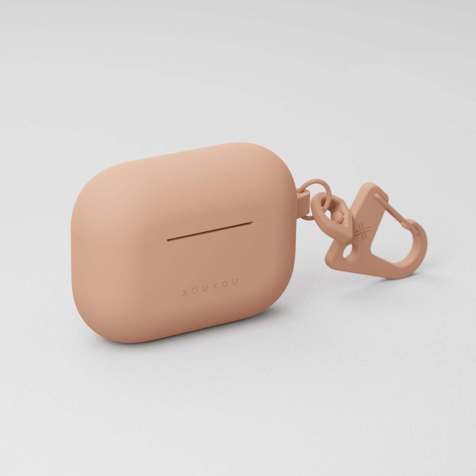 Powder Pink AirPods case Pro with matching carabiner | XOUXOU