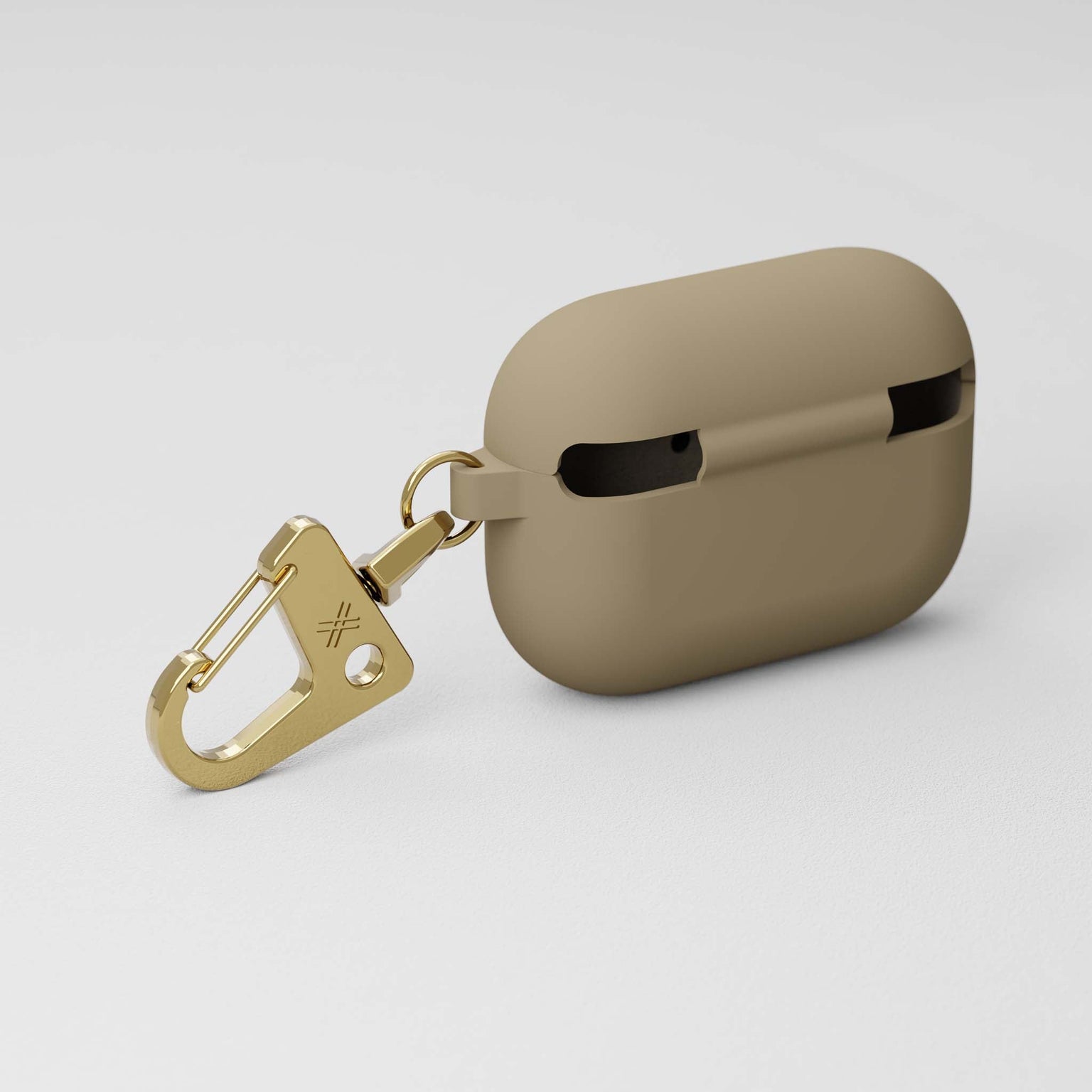 AirPods Pro case in Taupe (Beige) soft-touch and golden metal carabiner | XOUXOU