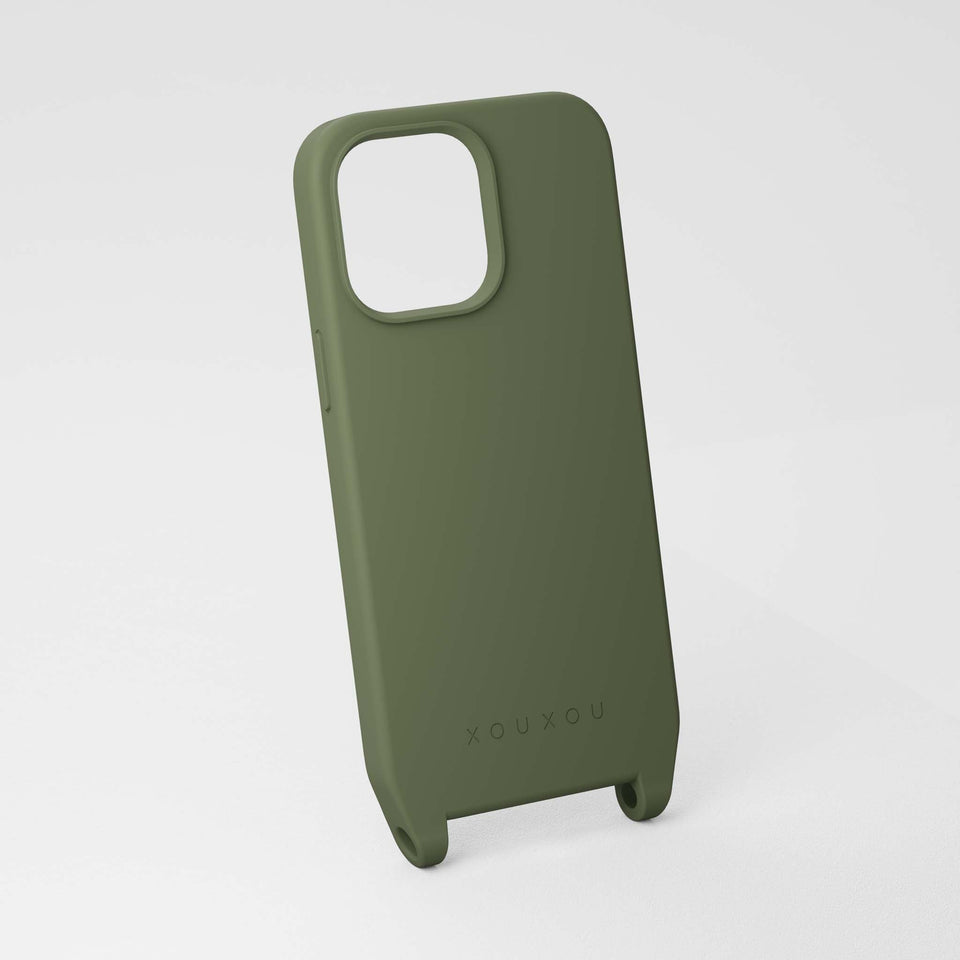 iPhone 14 Case in Moss Green with Eyelets for Phone Strap | XOUXOU