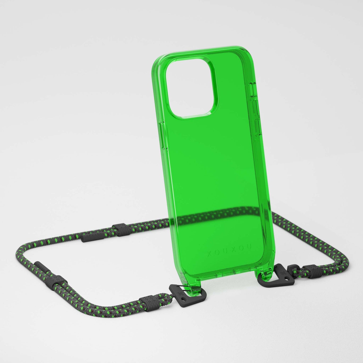 Phone Case with Strap in Acid Green and Ash Grey | XOUXOU