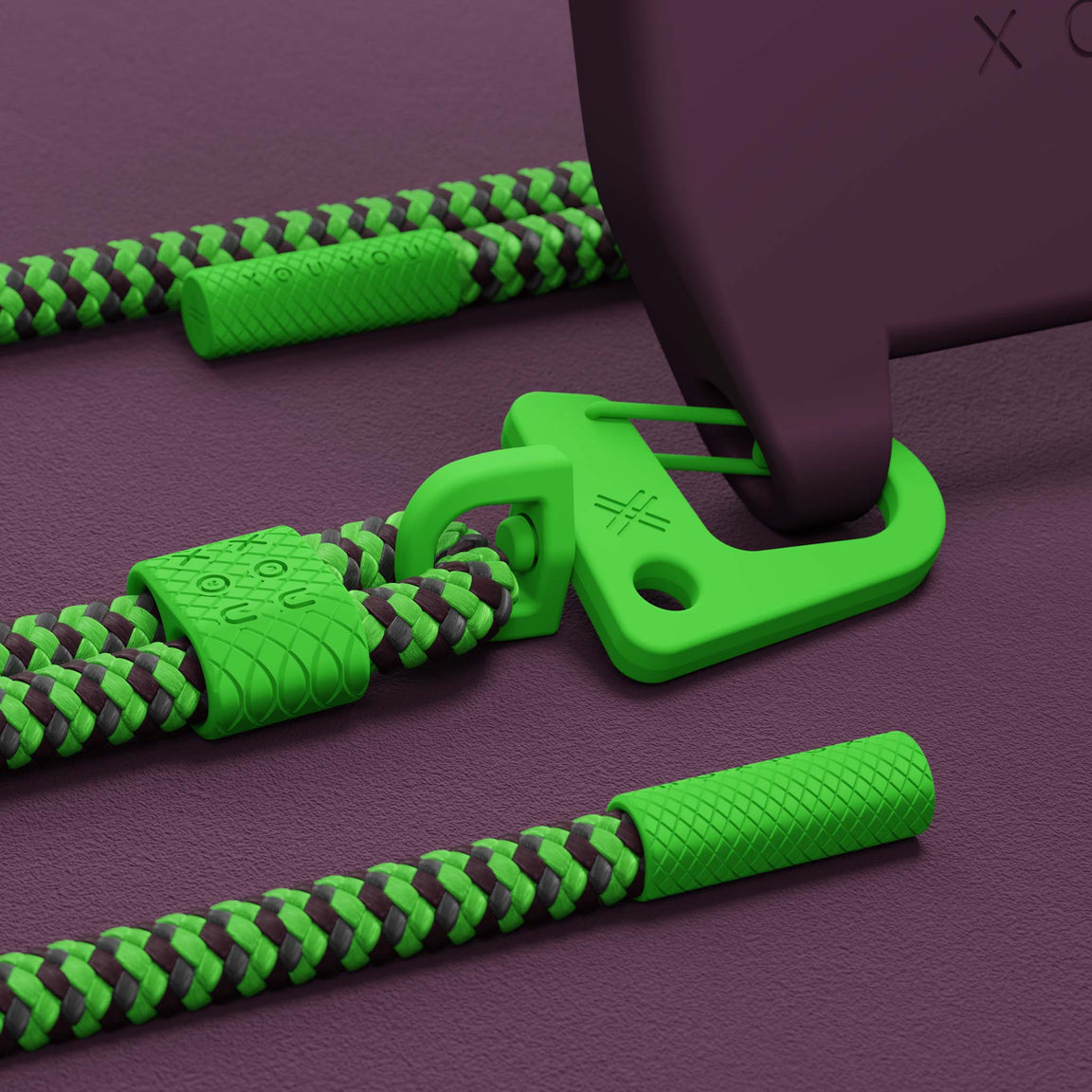 Burgundy iPhone Case with Acid Green Carabiner Rope | XOUXOU