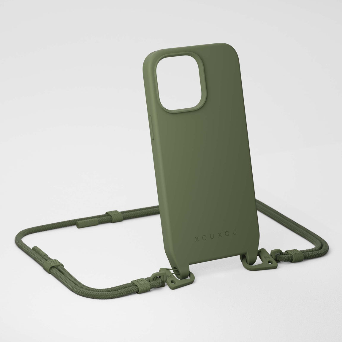 Moss Green iPhone 14 Case with Moss Green Carabiner Rope | XOUXOU