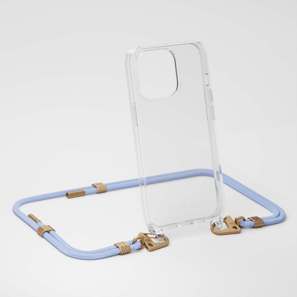 Transparent iPhone 14 Case with Baby Blue / golden Necklace | XOUXOU