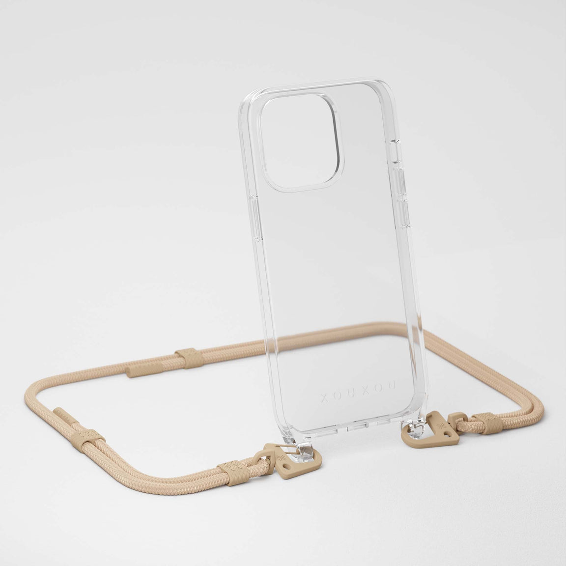 Mix & Match transparent iPhone Case with Sand Beige unicolor Carabiner Rope Necklace | XOUXOU