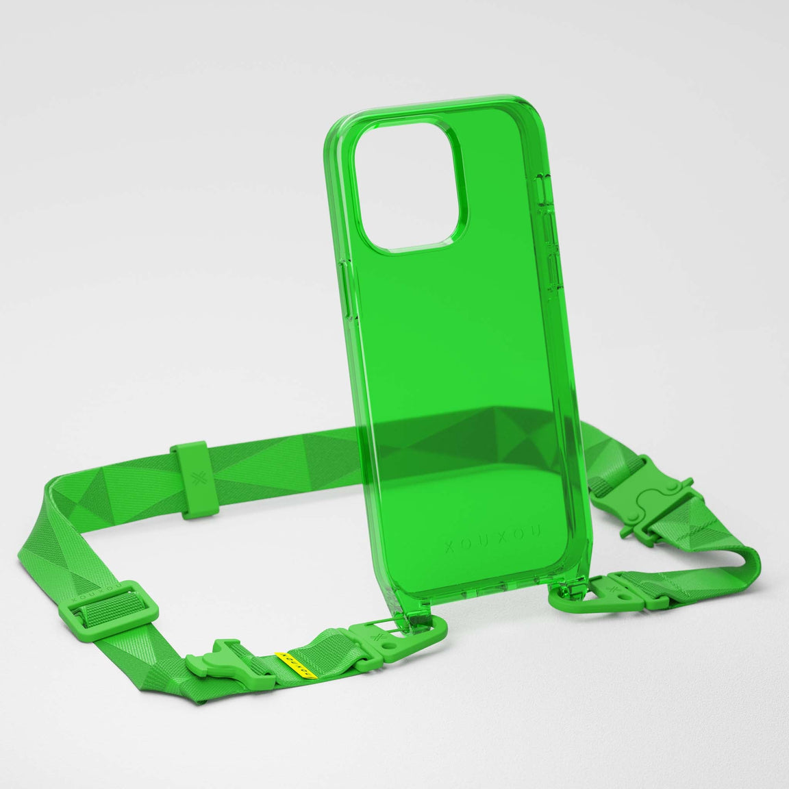 Semi transparent iPhone 14 Case with Strap in Acid Green | XOUXOU