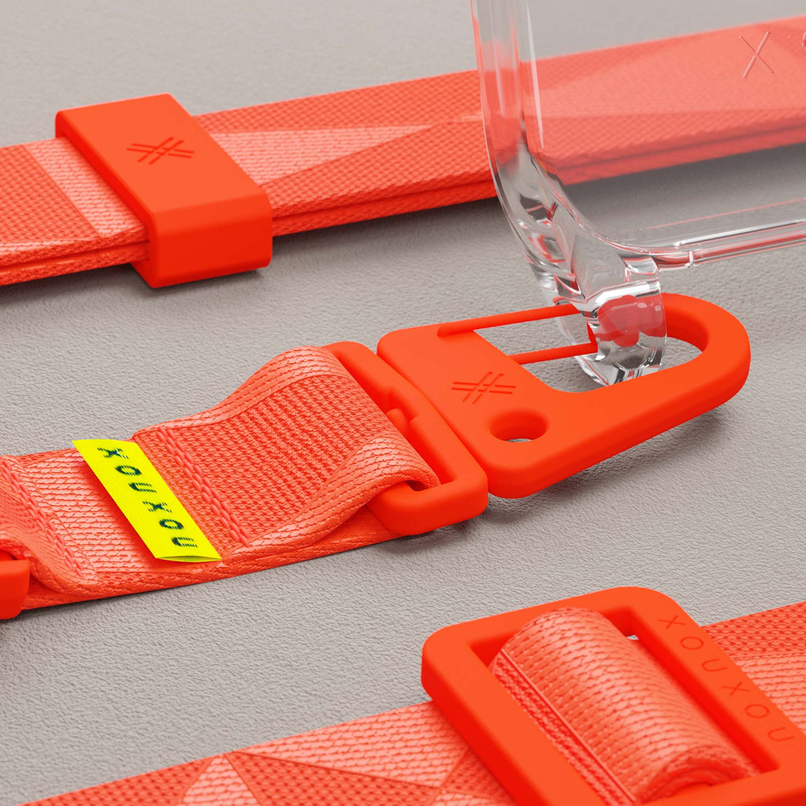 transparent iPhone 14 Case with Neon Orange Phone Strap | XOUXOU