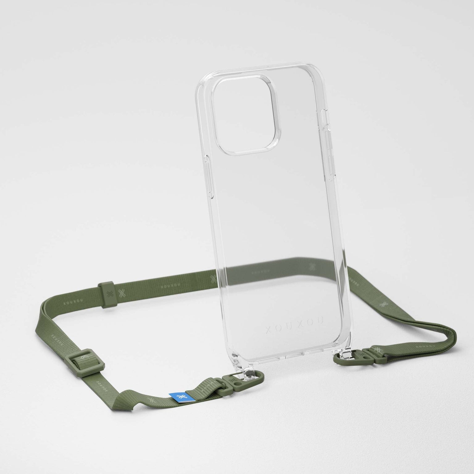 Modular Clear iPhone 14 Case with Strap in Moss Green