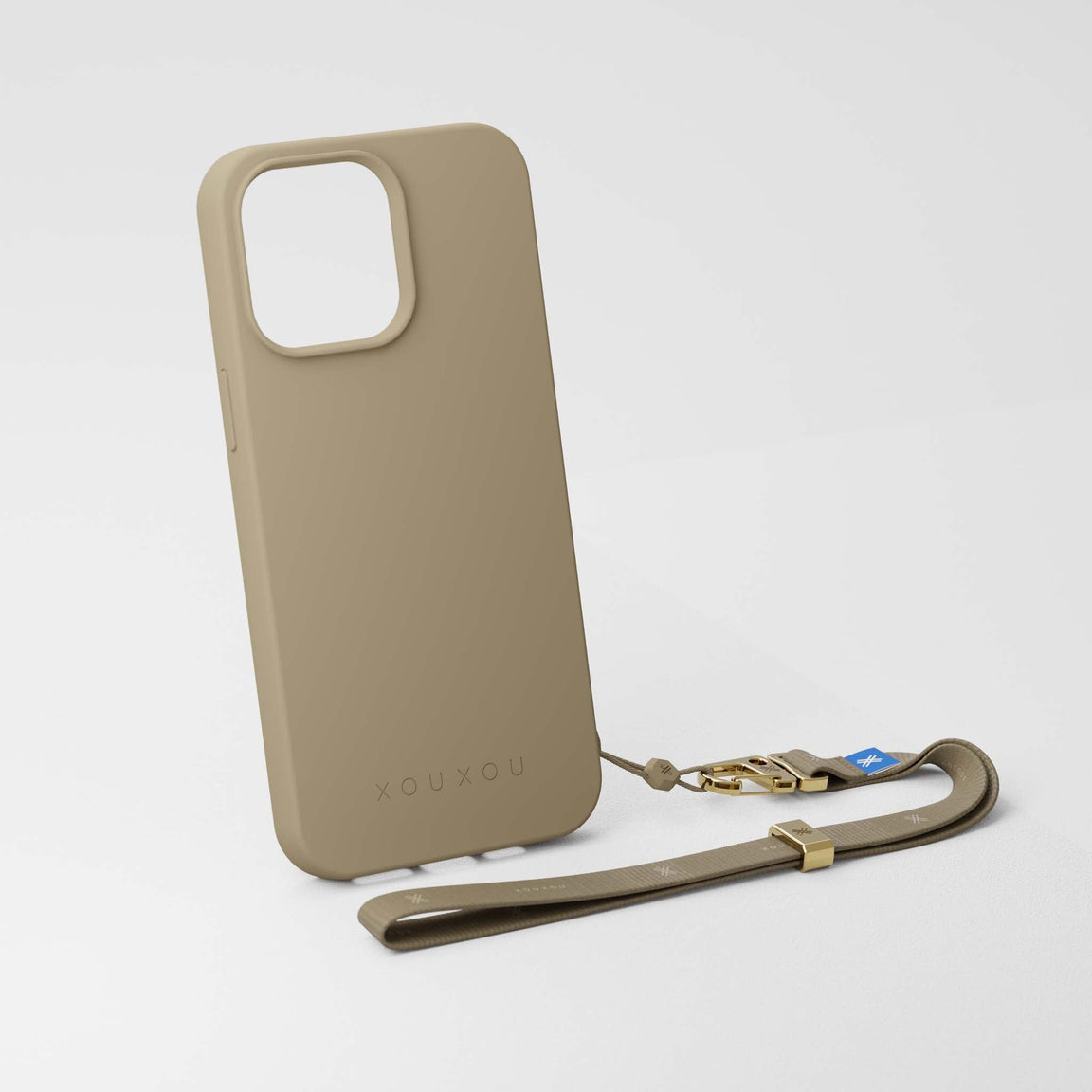 iPhone Case in Taupe Beige with Wrist Strap | XOUXOU