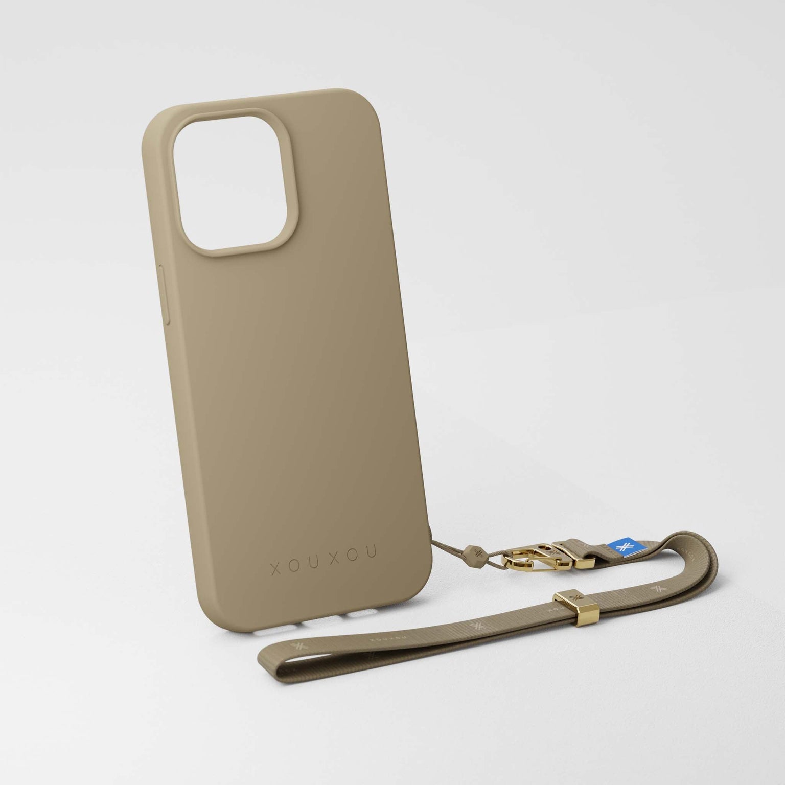 iPhone Case in Taupe Beige with Wrist Strap | XOUXOU
